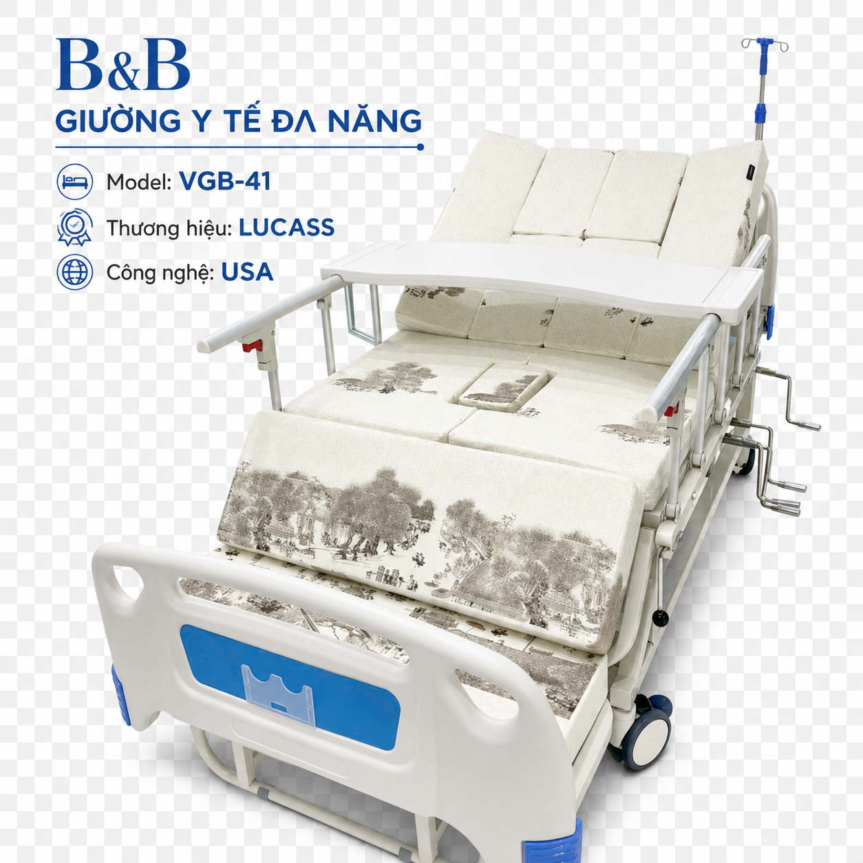 Giường bệnh nhân 4 tay quay Lucass VGB-41