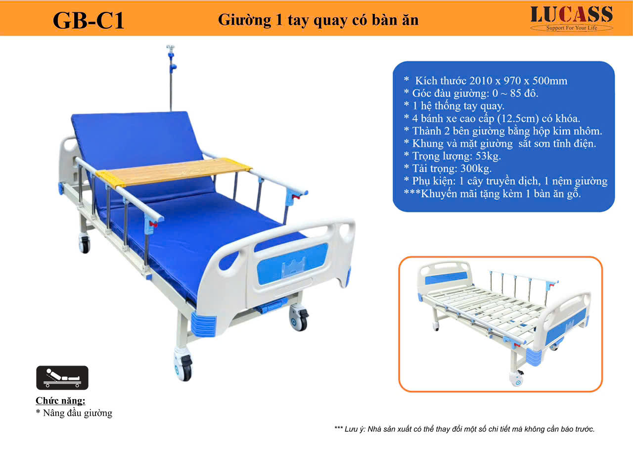 Giường Bệnh 1 tay quay GB8E