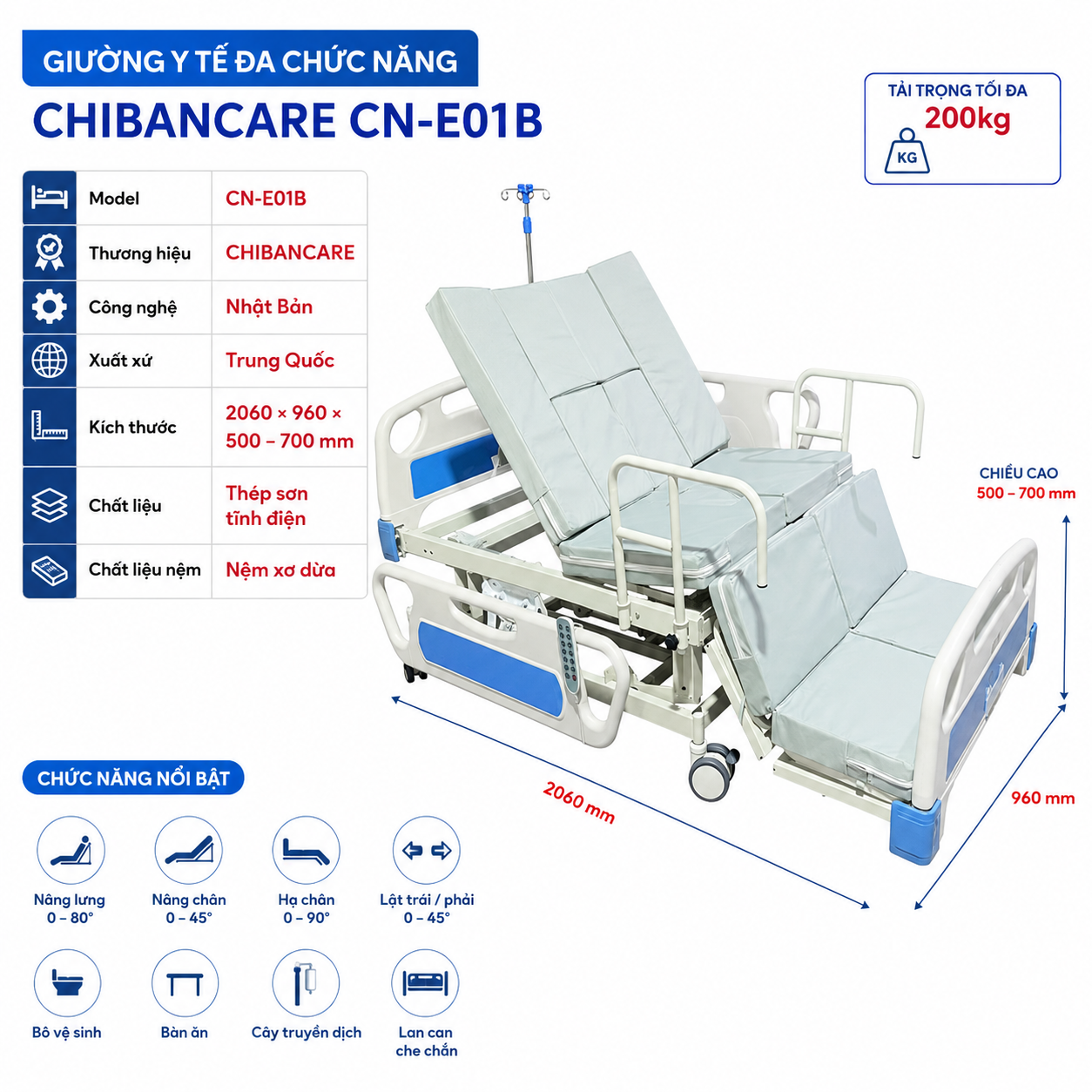 Giường Y Tế Điện Chibancare CN-E01B