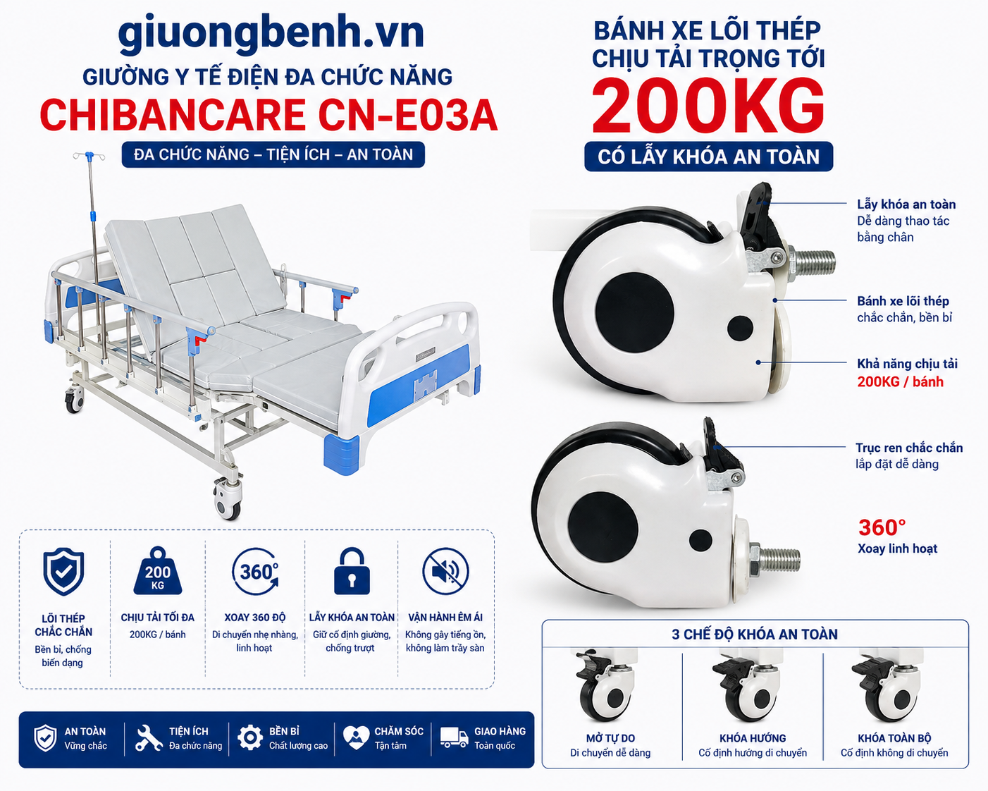 bánh xe khóa an toàn Chibancare CN-E03A.