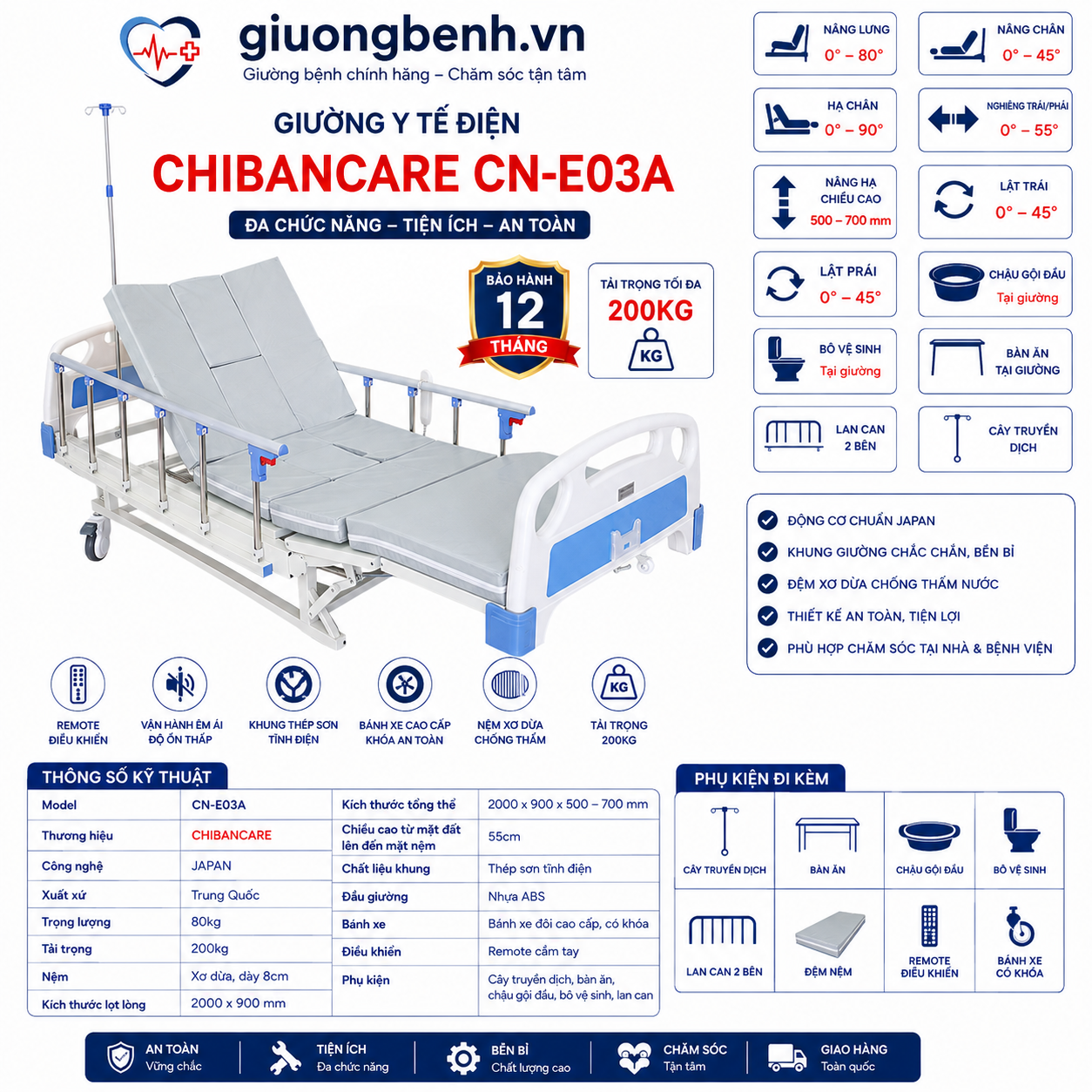 Giường y tế điện Chibancare CN-E03A