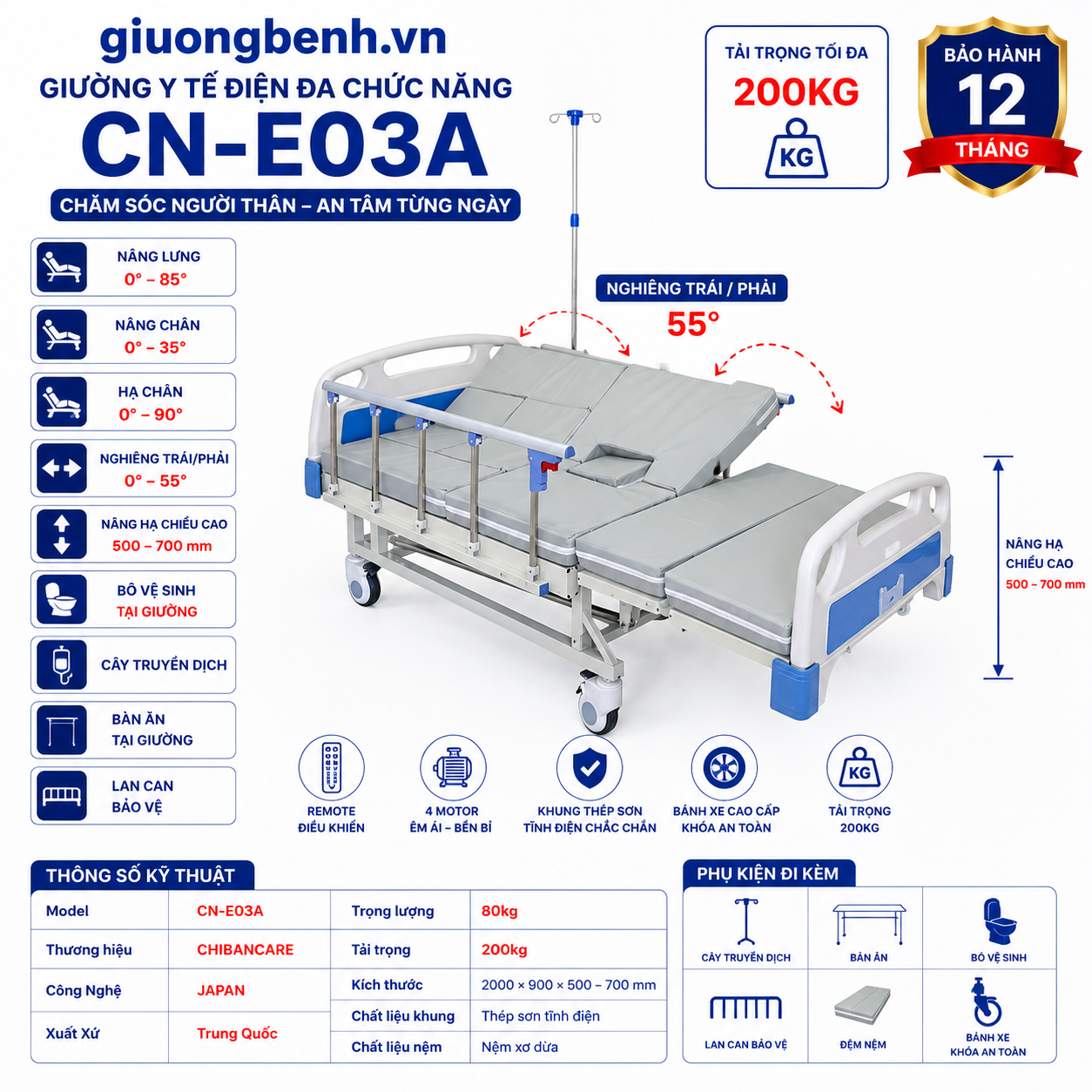Chibancare CN-E03A nâng lưng 80 độ