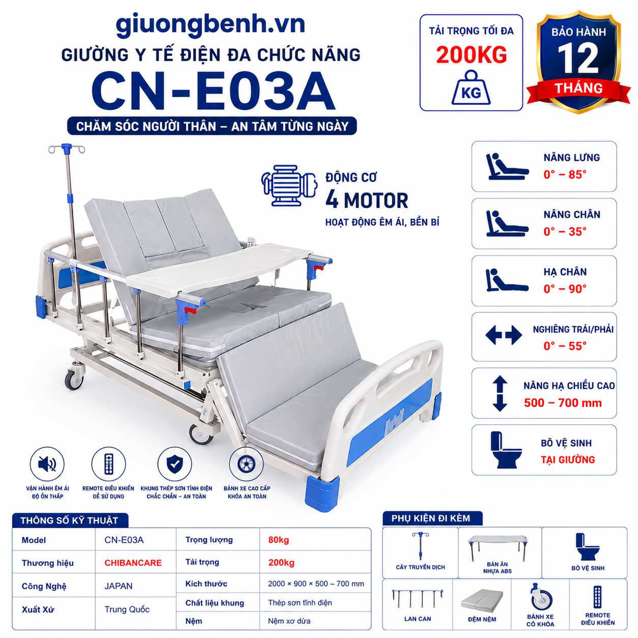 Giường Y Tế Điện Chibancare CN-E03A 